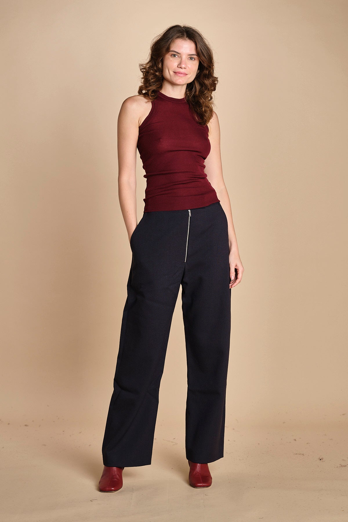 top americano a costine in lana merino LAU28 E14015 BORDEAUX milaura 