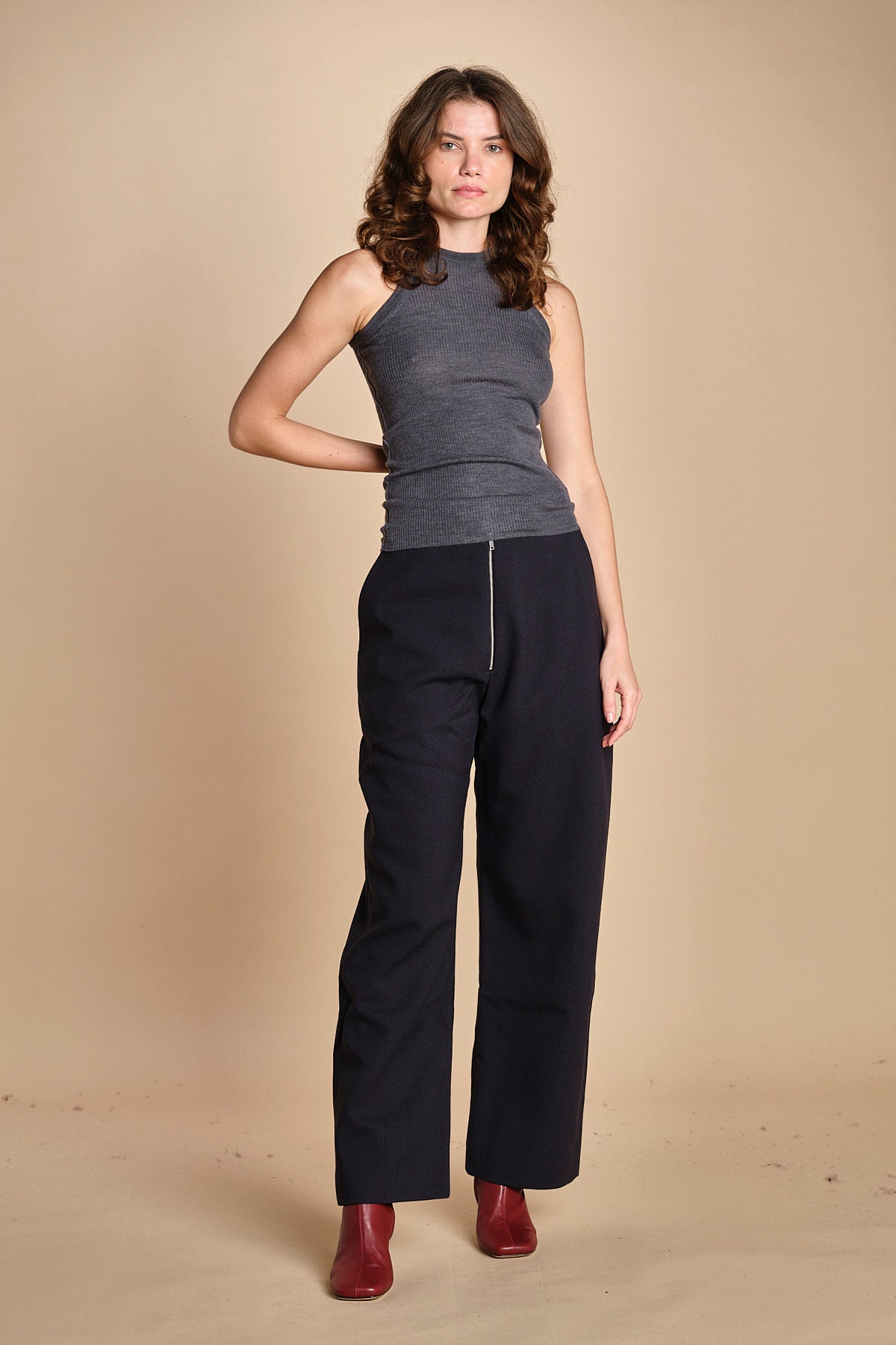 top americano a costine in lana merino LAU28 E14038 GRIGIO SCURO milaura 