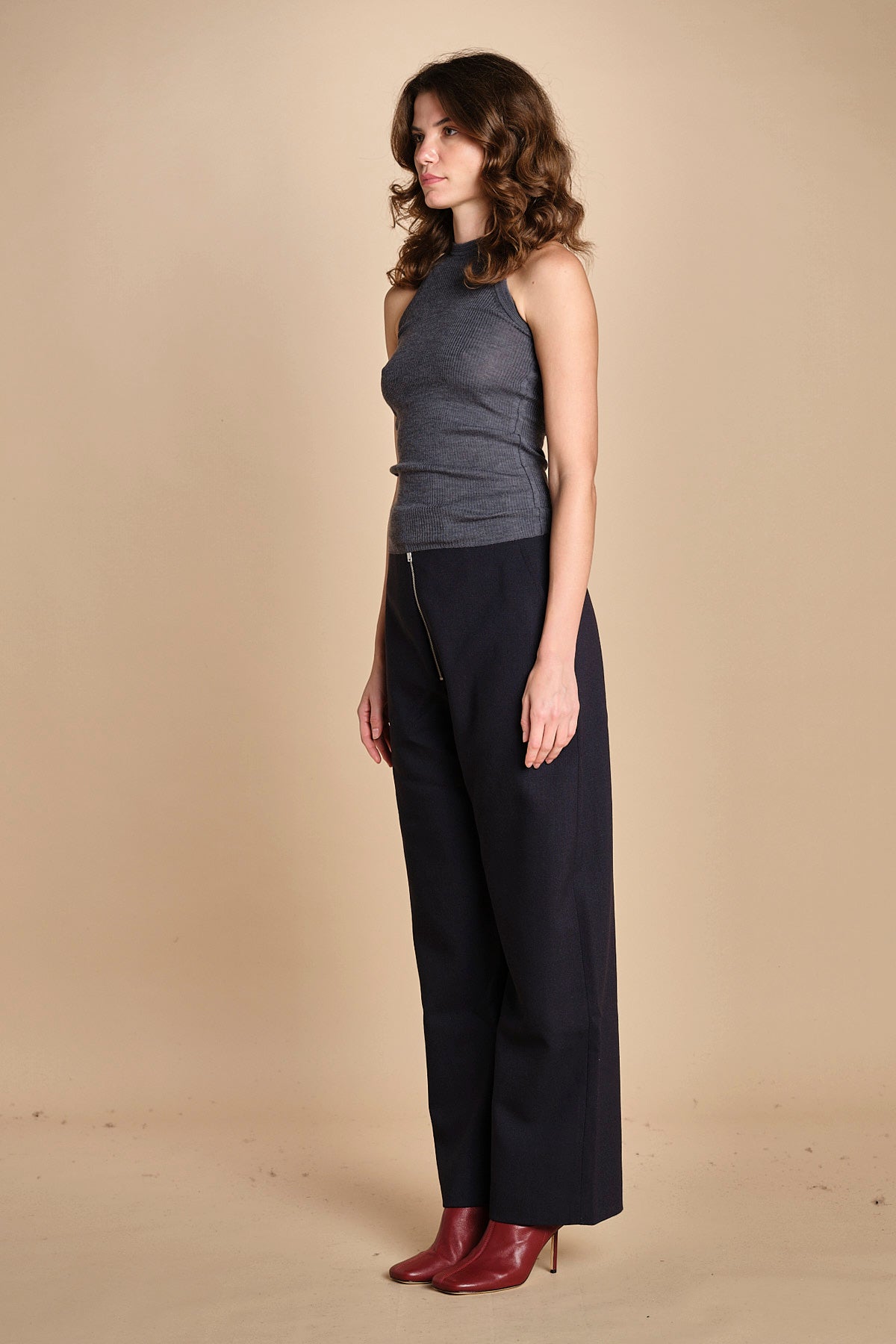 top americano a costine in lana merino LAU28 E14038 GRIGIO SCURO milaura 