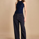 top americano a costine in lana merino LAU28 E21210 BLU milaura 