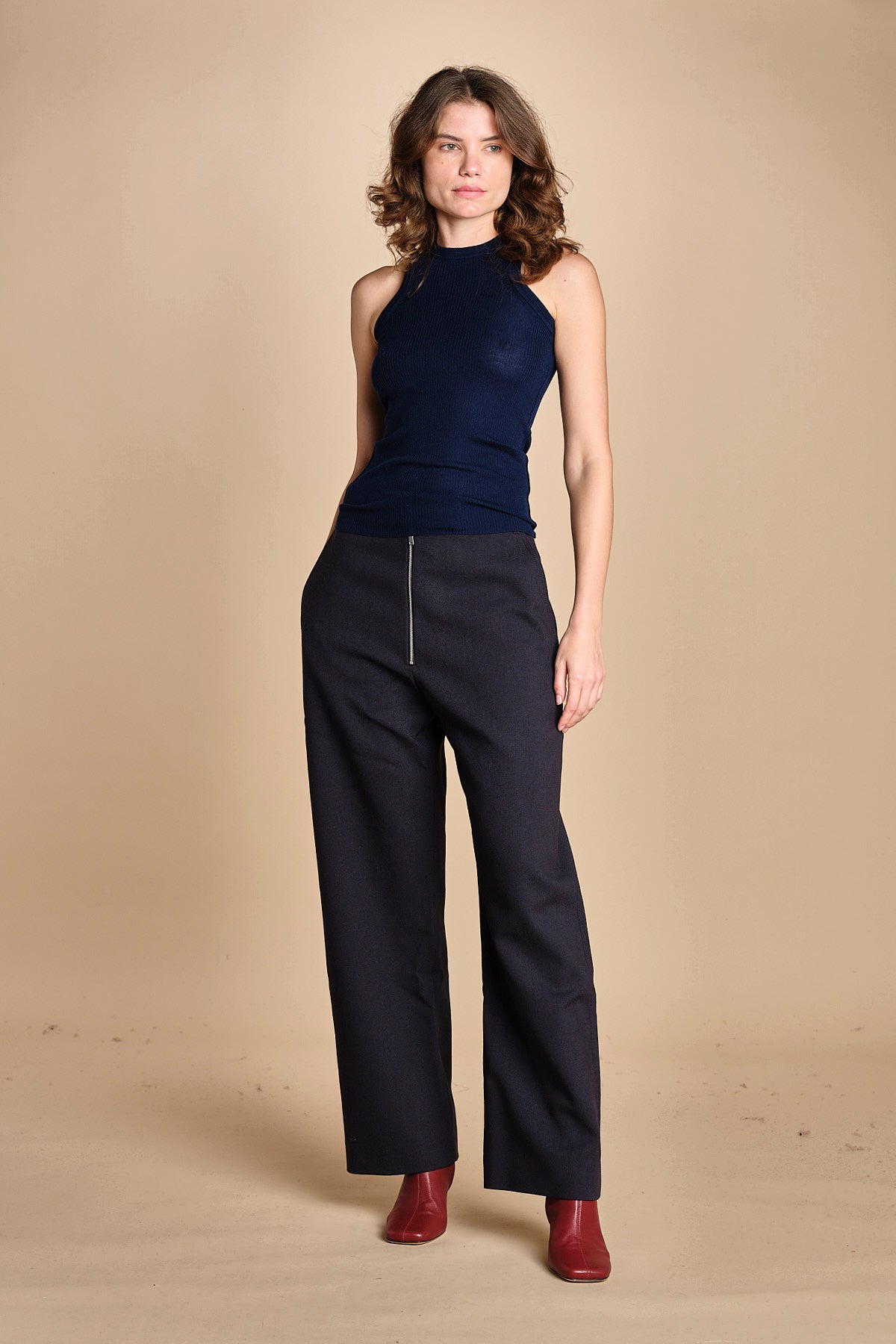 top americano a costine in lana merino LAU28 E21210 BLU milaura 