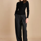 girocollo a costine manica luna in lana merino LAU30 E14035 NERO milaura 