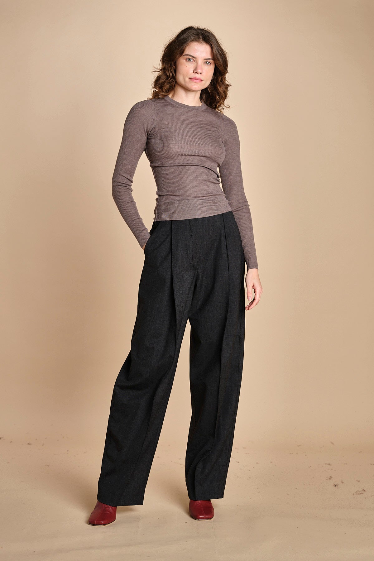 girocollo a costine manica luna in lana merino LAU30 E14043 SIGARO milaura 