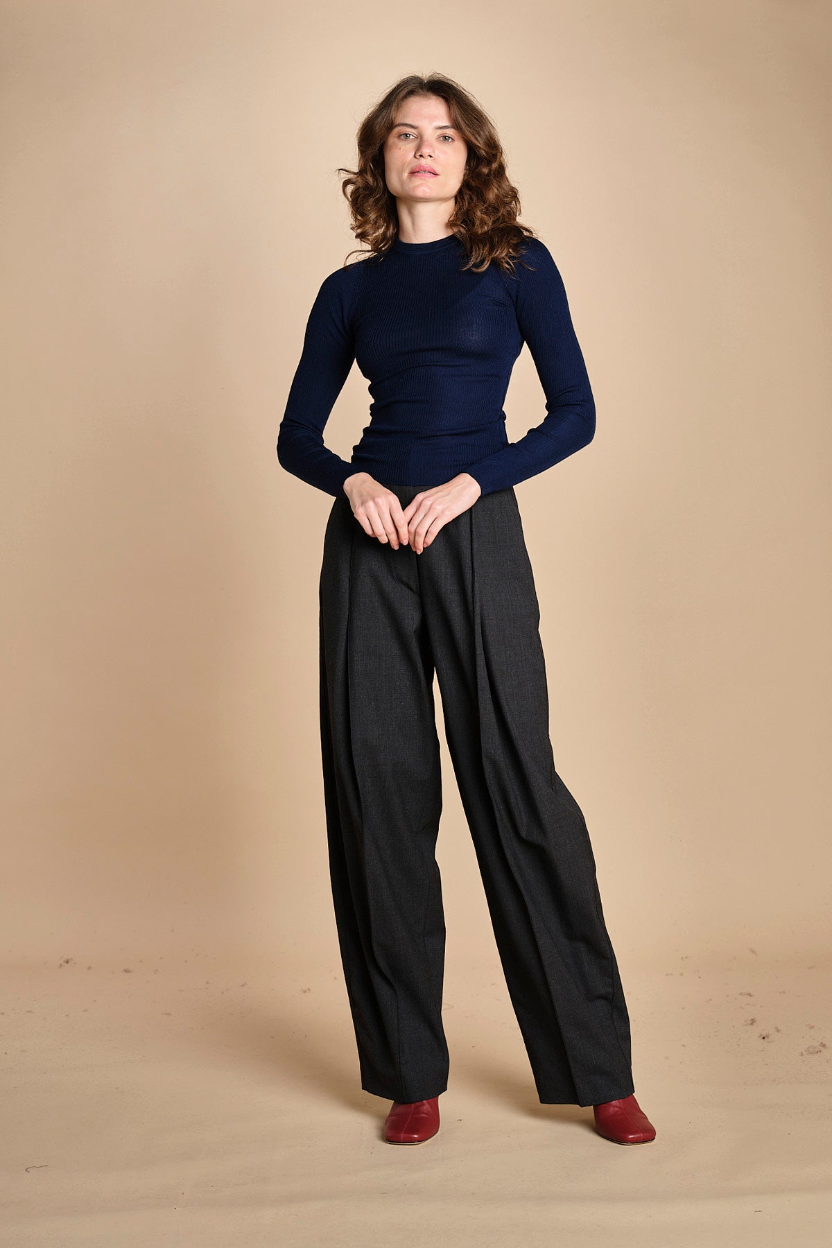 girocollo a costine manica luna in lana merino LAU30 E21210 BLU milaura 