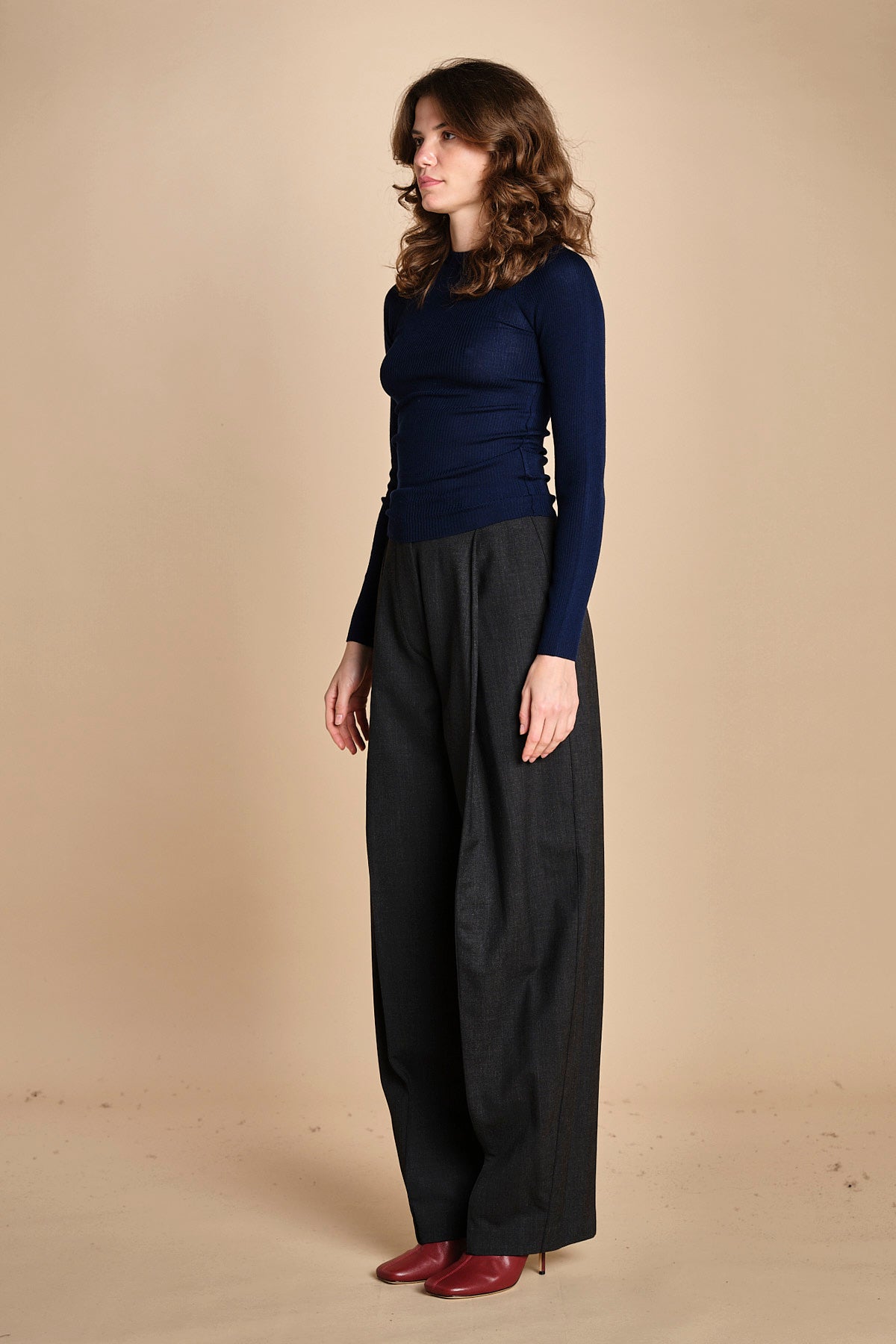 girocollo a costine manica luna in lana merino LAU30 E21210 BLU milaura 