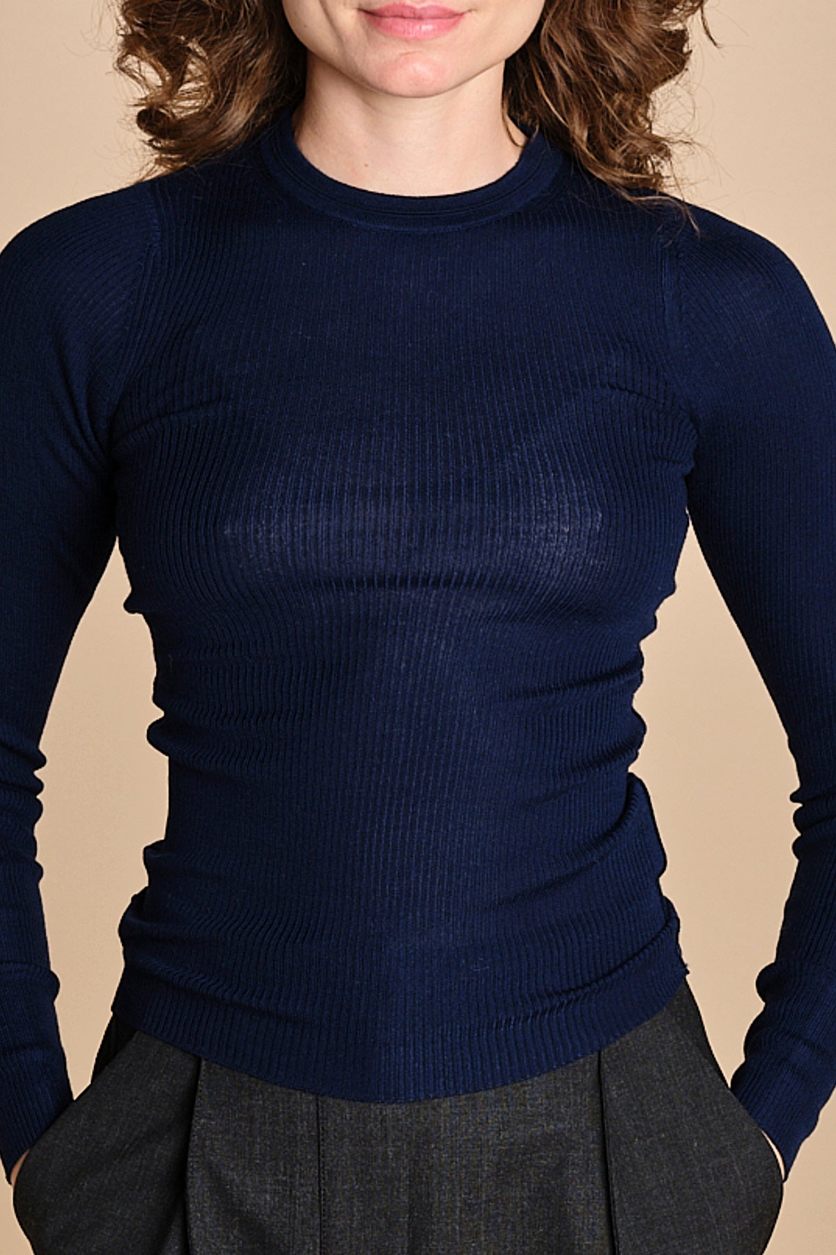 girocollo a costine manica luna in lana merino LAU30 E21210 BLU milaura 