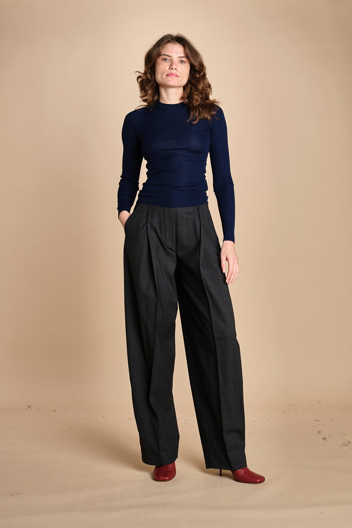 girocollo a costine manica luna in lana merino LAU30 E21210 BLU milaura 