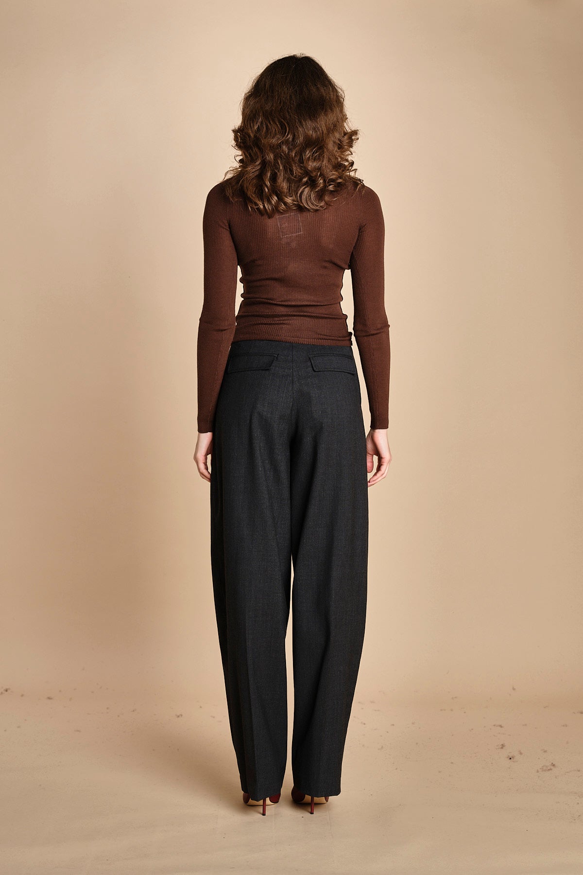 girocollo a costine manica luna in lana merino LAU30 E2220 CIOCCOLATO milaura 