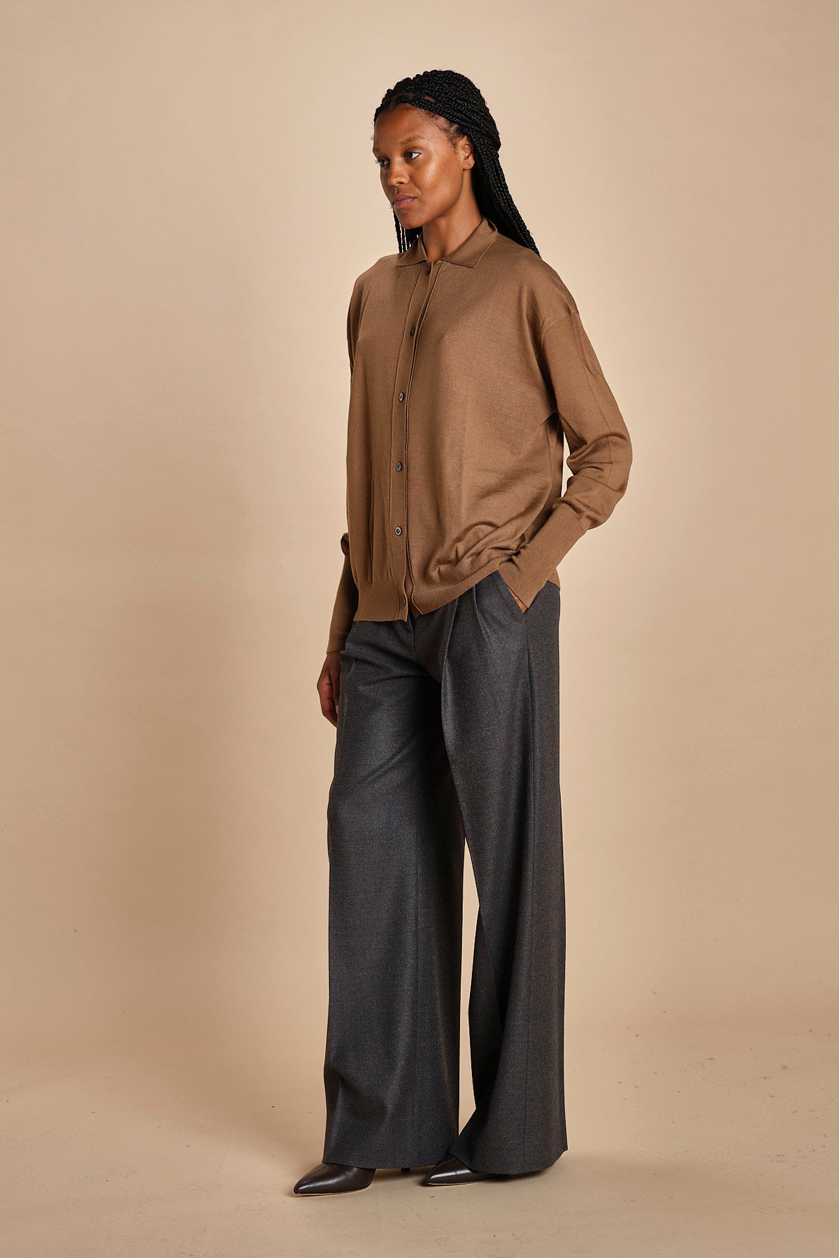 camicia over in lana merino MIL LAU20 E18106 TABACCO milaura 