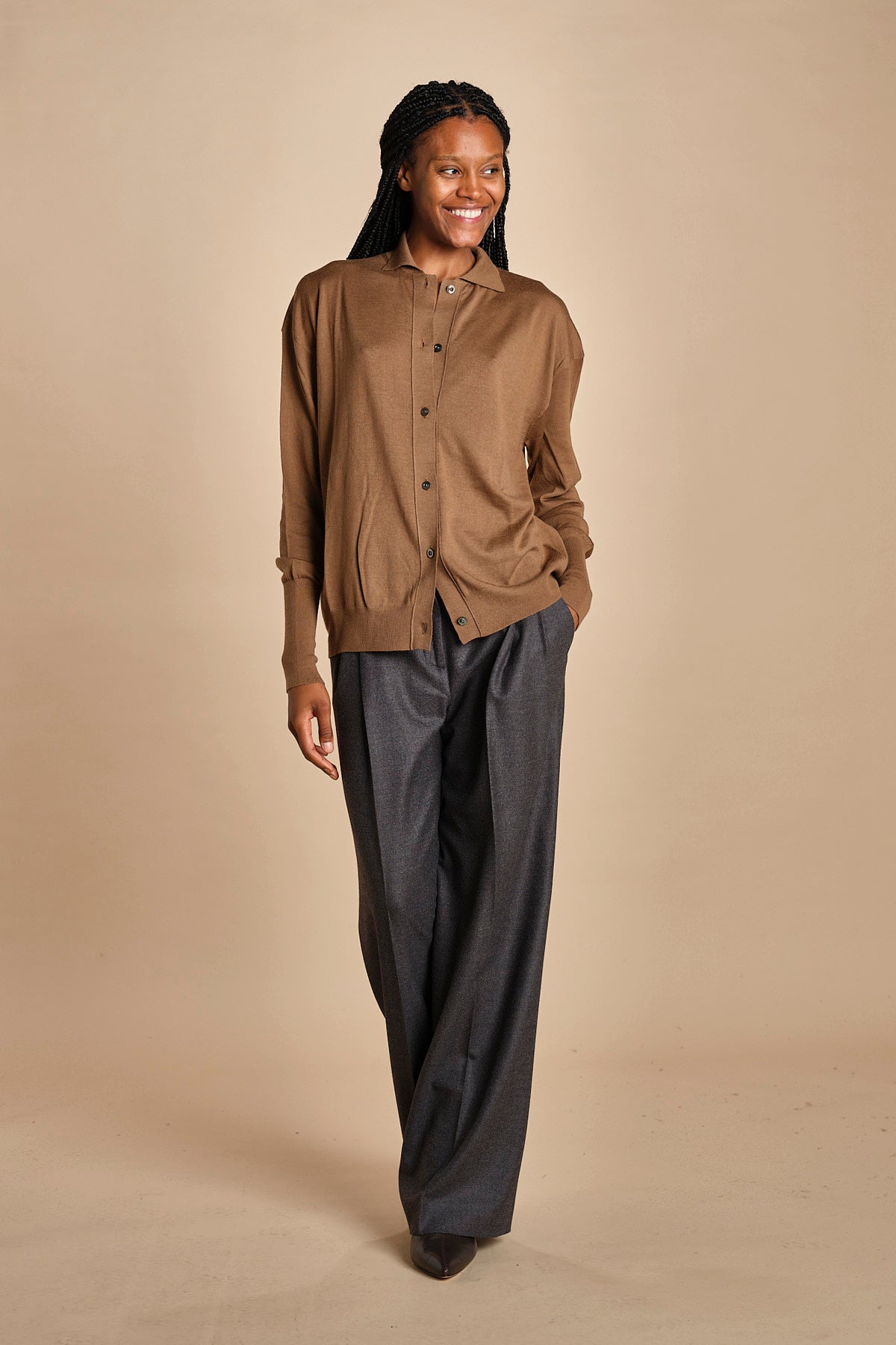 camicia over in lana merino MIL LAU20 E18106 TABACCO milaura 