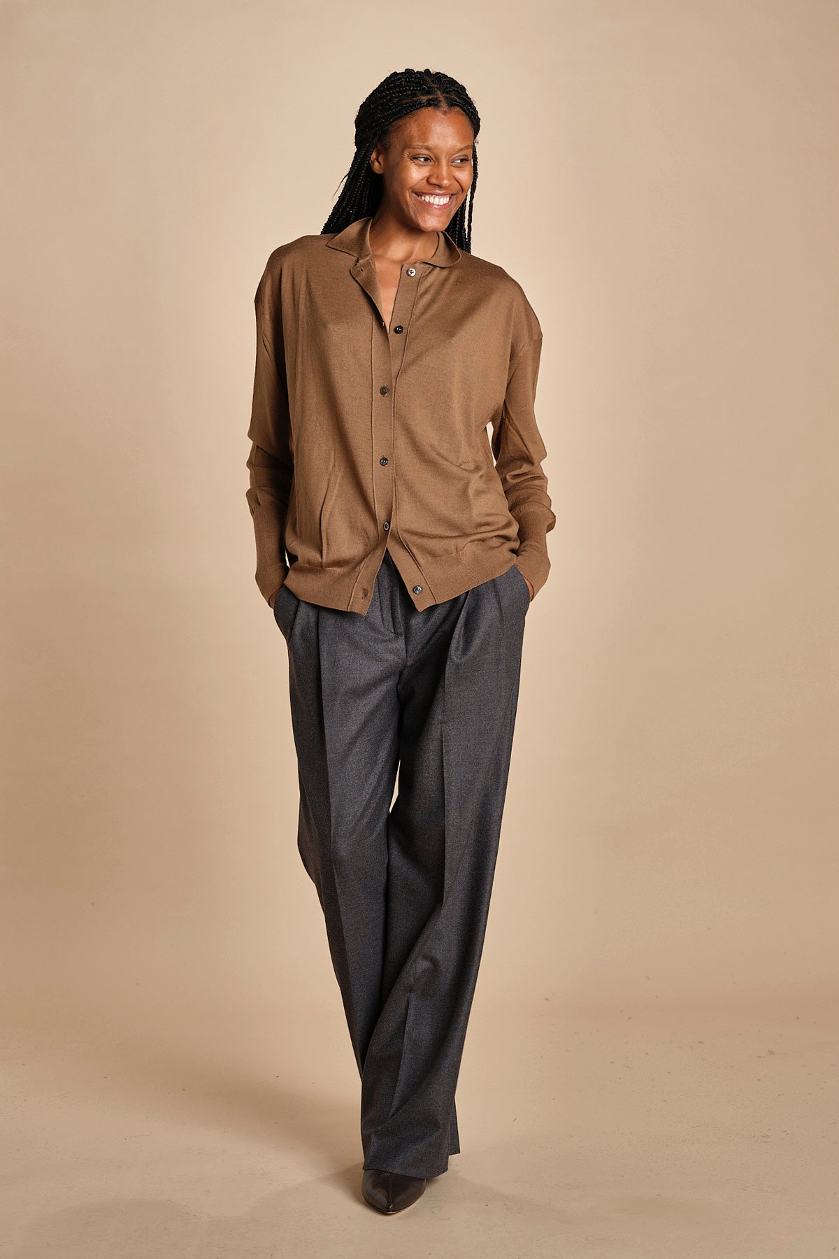 camicia over in lana merino MIL LAU20 E18106 TABACCO milaura 