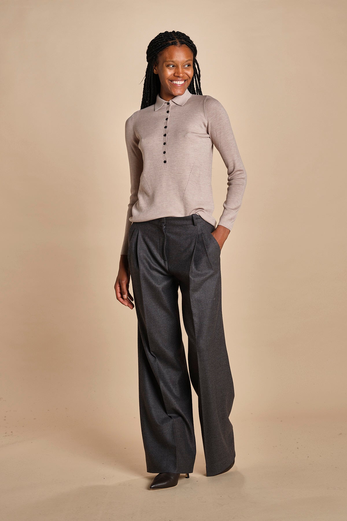 polo a costine in lana merino MIL LAU3 E20179 BEIGE milaura 