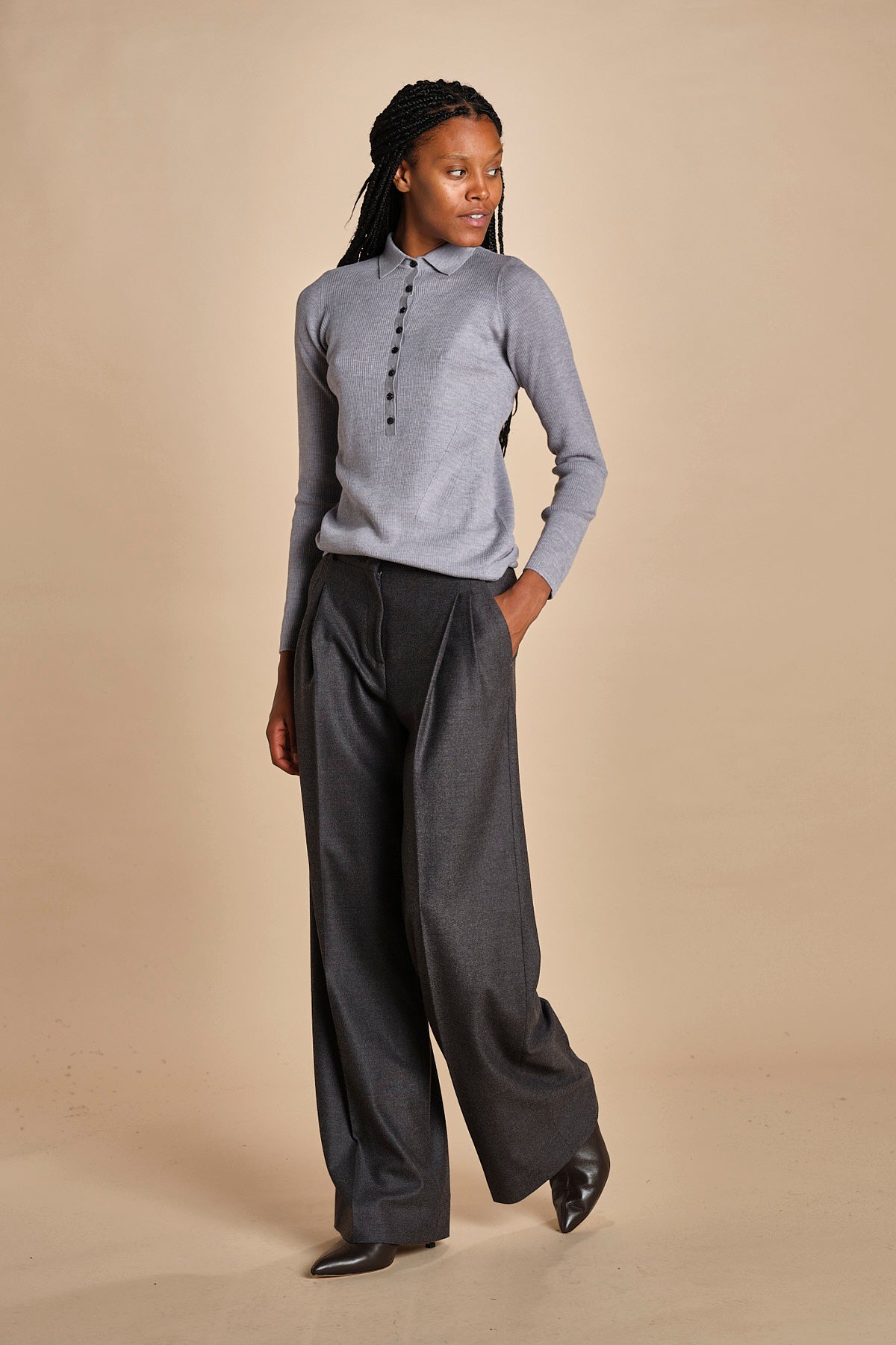 polo a costine in lana merino MIL LAU3 E20181 GRIGIO CHIARO milaura 