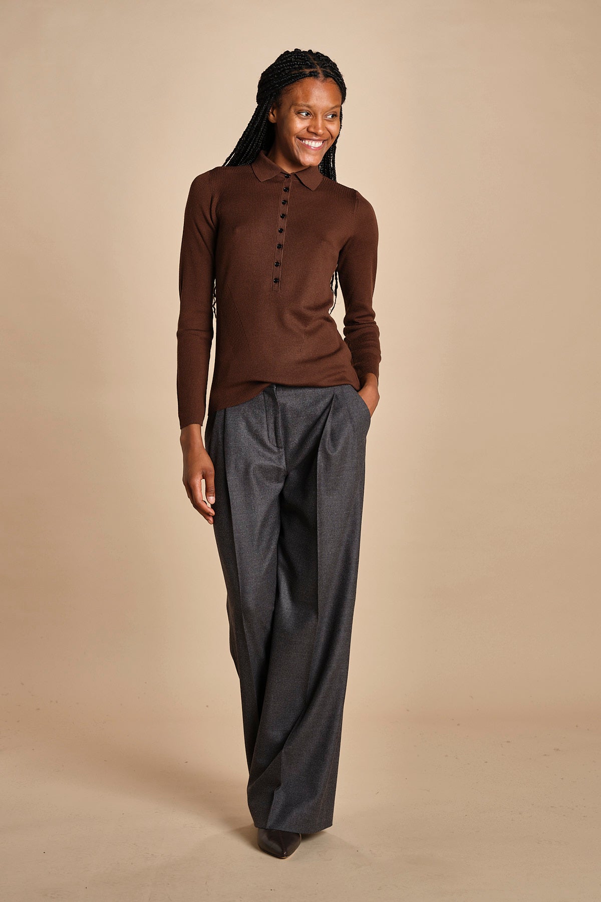 polo a costine in lana merino MIL LAU3 E22220 CIOCCOLATO milaura 