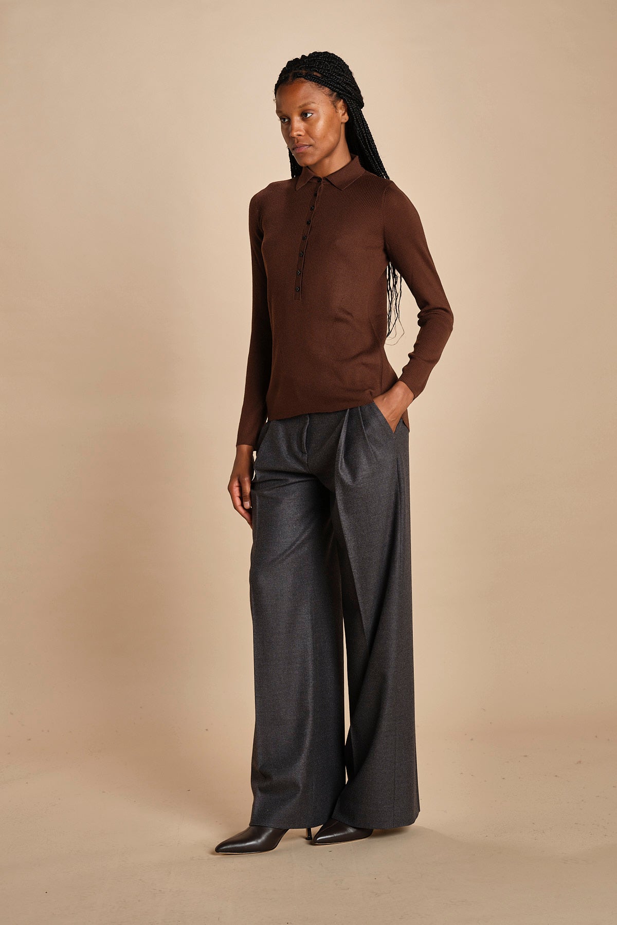 polo a costine in lana merino MIL LAU3 E22220 CIOCCOLATO milaura 