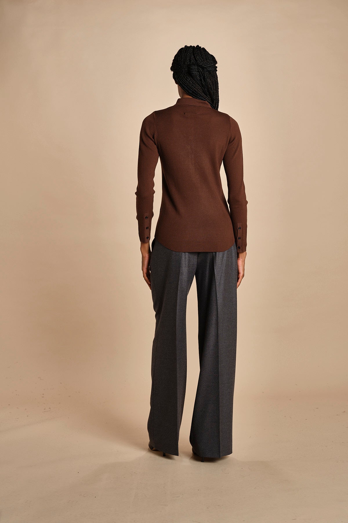 polo a costine in lana merino MIL LAU3 E22220 CIOCCOLATO milaura 