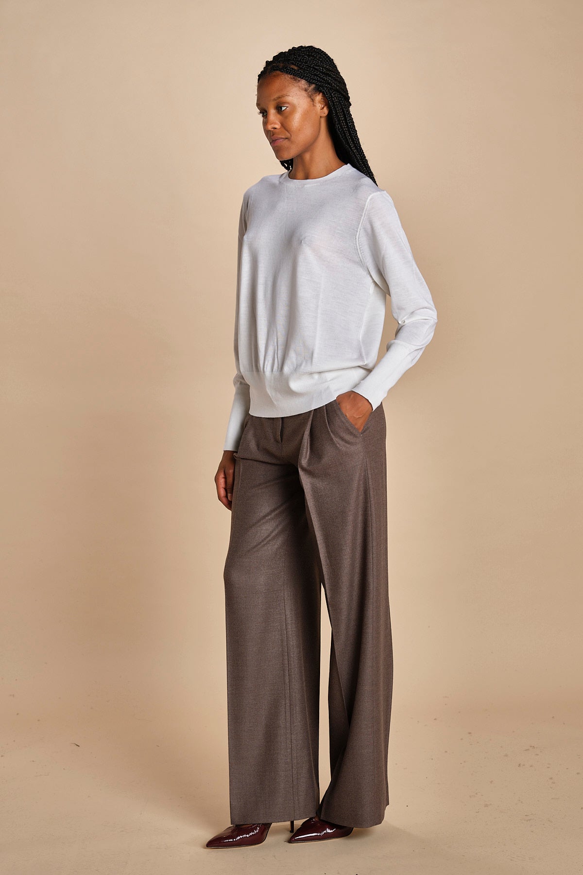 girocollo over in lana merino MIL LAU5BIS E14031 BIANCO milaura 