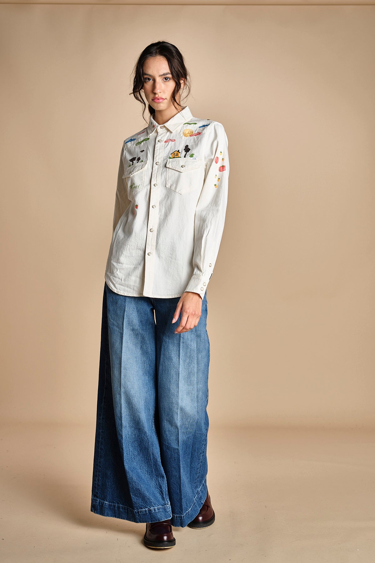 camicia denim con disegni ricamati 21126 THE ALL MY EXES 1494 mother 