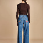 denim chiaro con ciliegie sul retro 11316 THE PIPE DREAM BUTTON SNEAK FRAY 1085 mother 