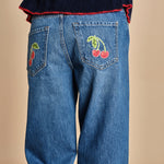 denim chiaro con ciliegie sul retro 11316 THE PIPE DREAM BUTTON SNEAK FRAY 1085 mother 