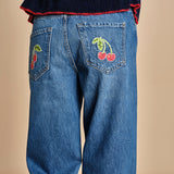 denim chiaro con ciliegie sul retro 11316 THE PIPE DREAM BUTTON SNEAK FRAY 1085 mother 