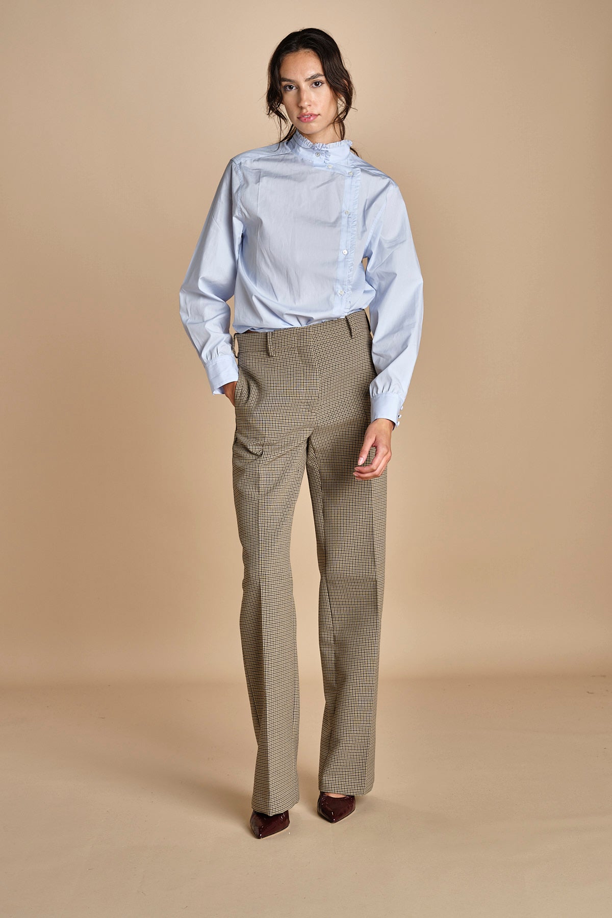 pantalone in piede de poule B032-5268-QA21 CAMMELLO MORO n21 