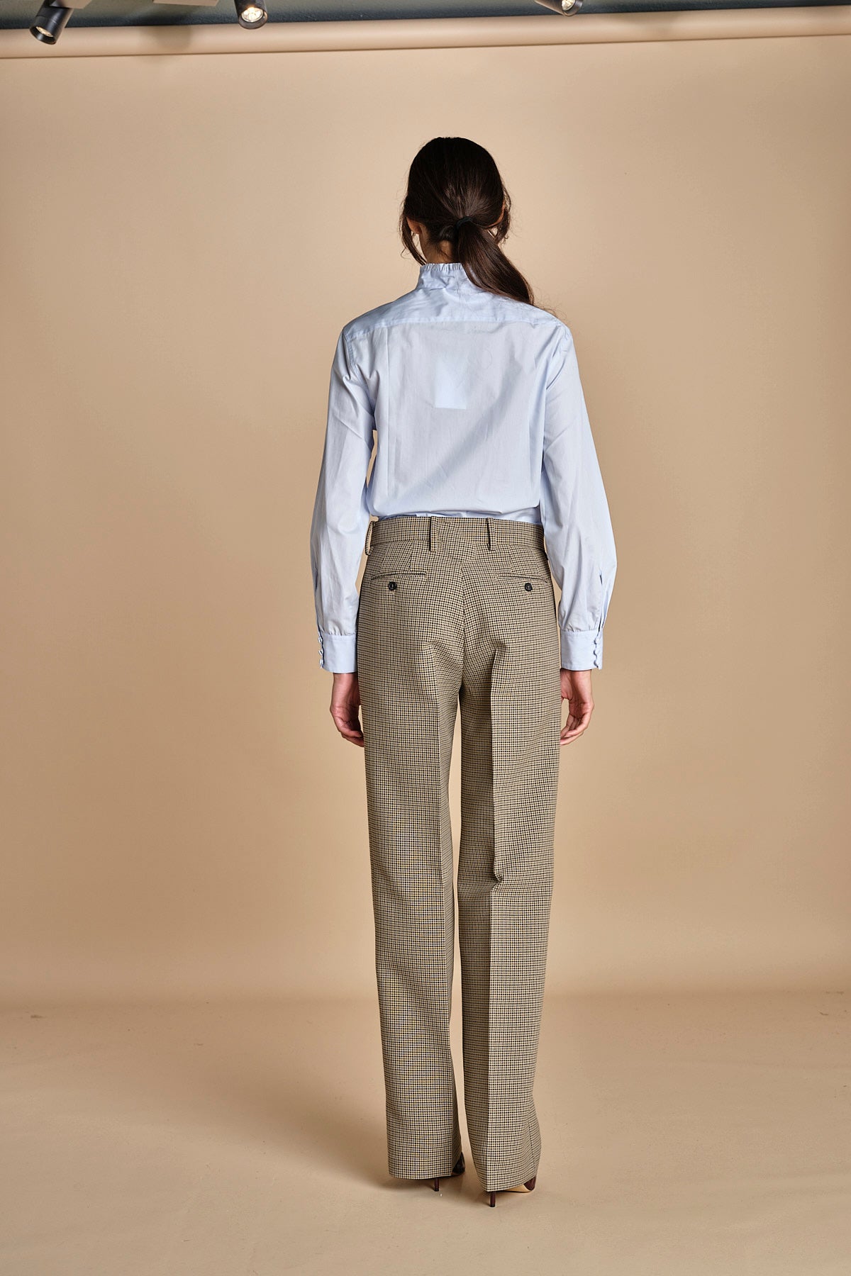 pantalone in piede de poule B032-5268-QA21 CAMMELLO MORO n21 