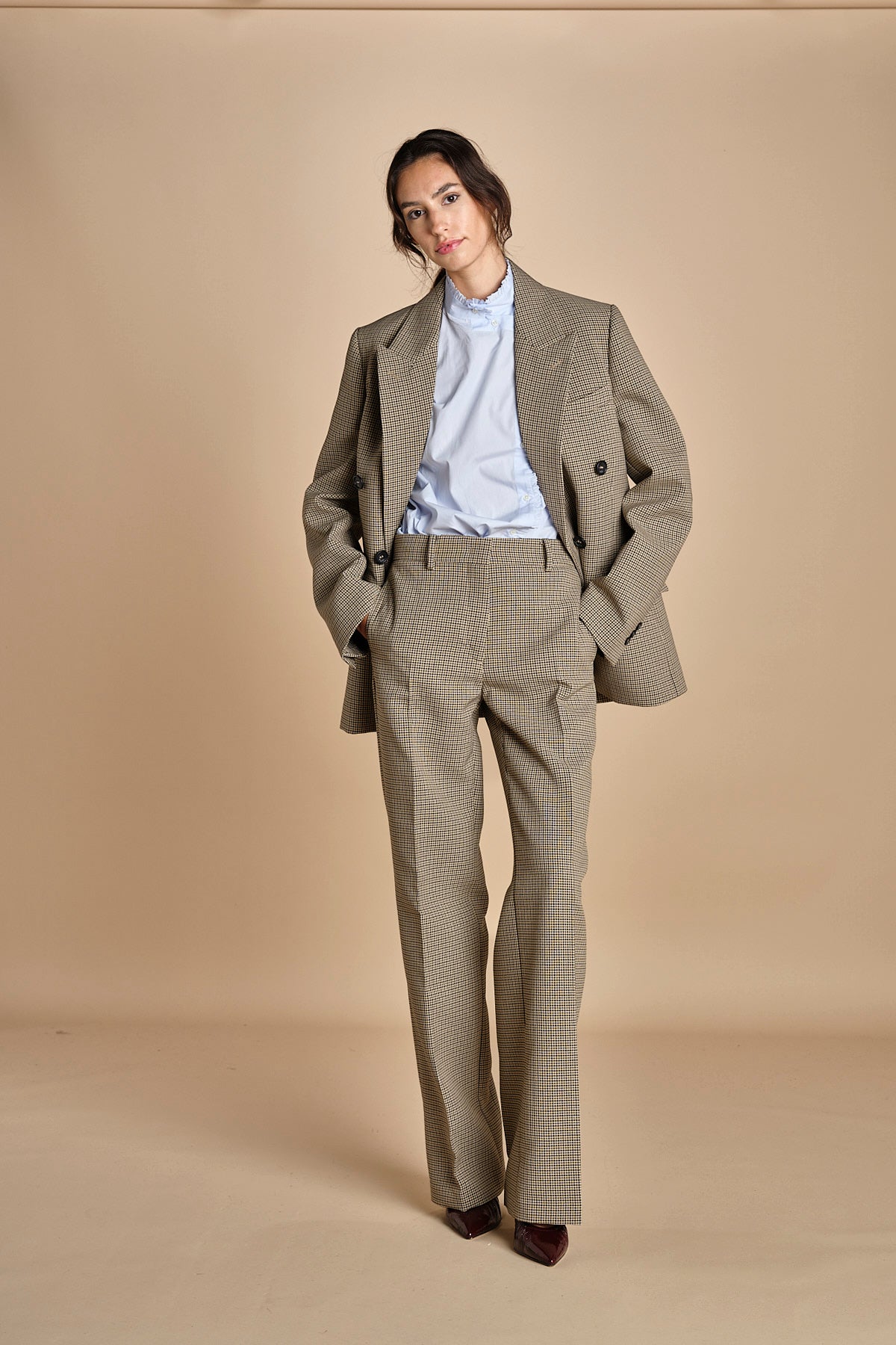 pantalone in piede de poule B032-5268-QA21 CAMMELLO MORO n21 