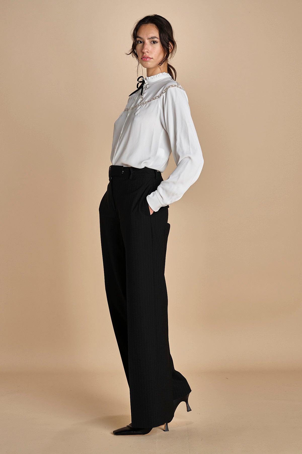 pantalone gessato in gabardine B0415248 R911 n21 