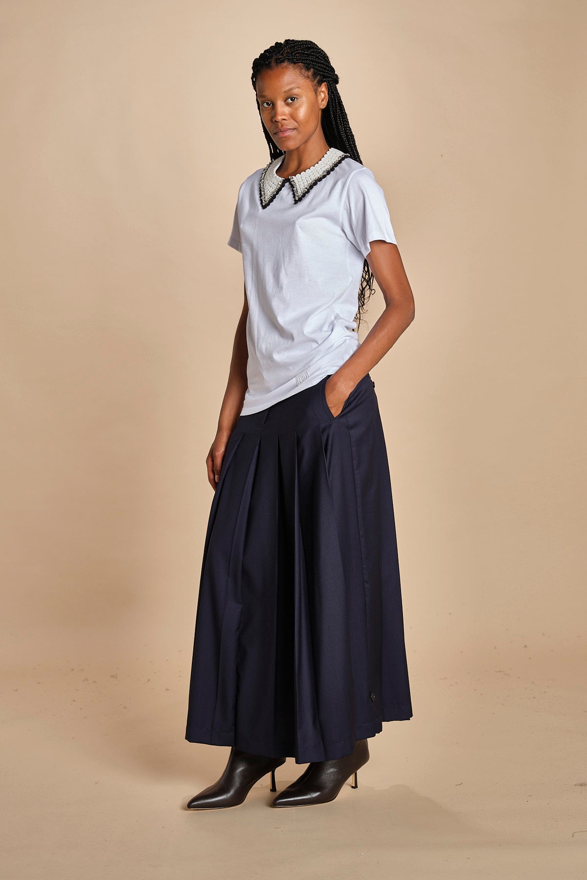 F0714 t-shirt con colletto ricamato F07141571101 BIANCO n21 