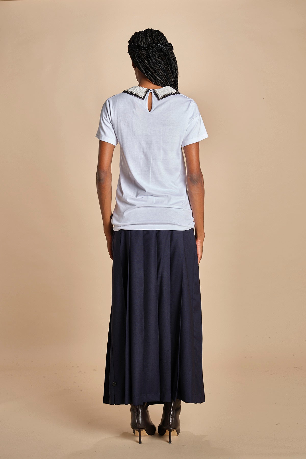 F0714 t-shirt con colletto ricamato F07141571101 BIANCO n21 