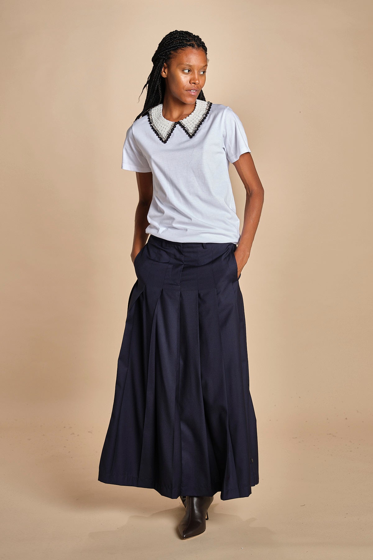 F0714 t-shirt con colletto ricamato F07141571101 BIANCO n21 