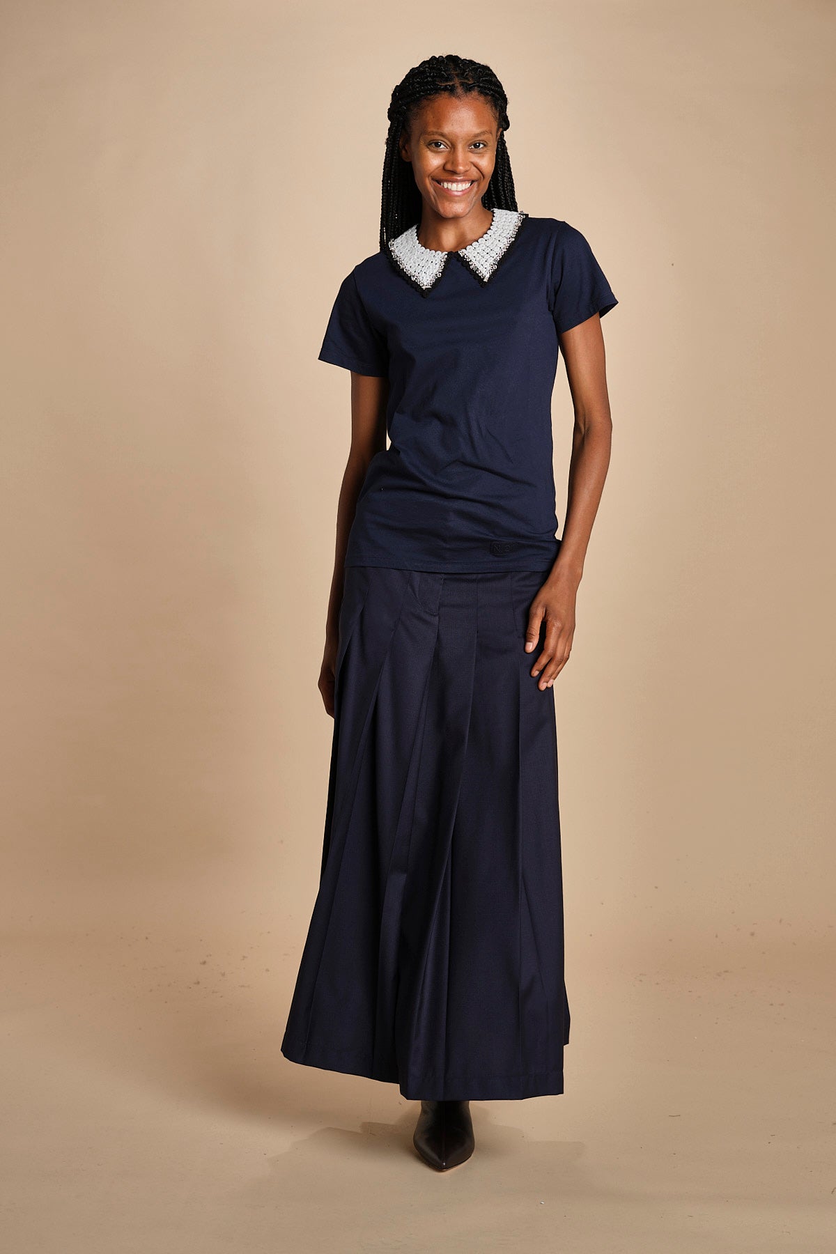 t-shirt con colletto ricamato F07141571101 BLU n21 
