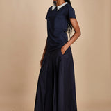 t-shirt con colletto ricamato F07141571101 BLU n21 