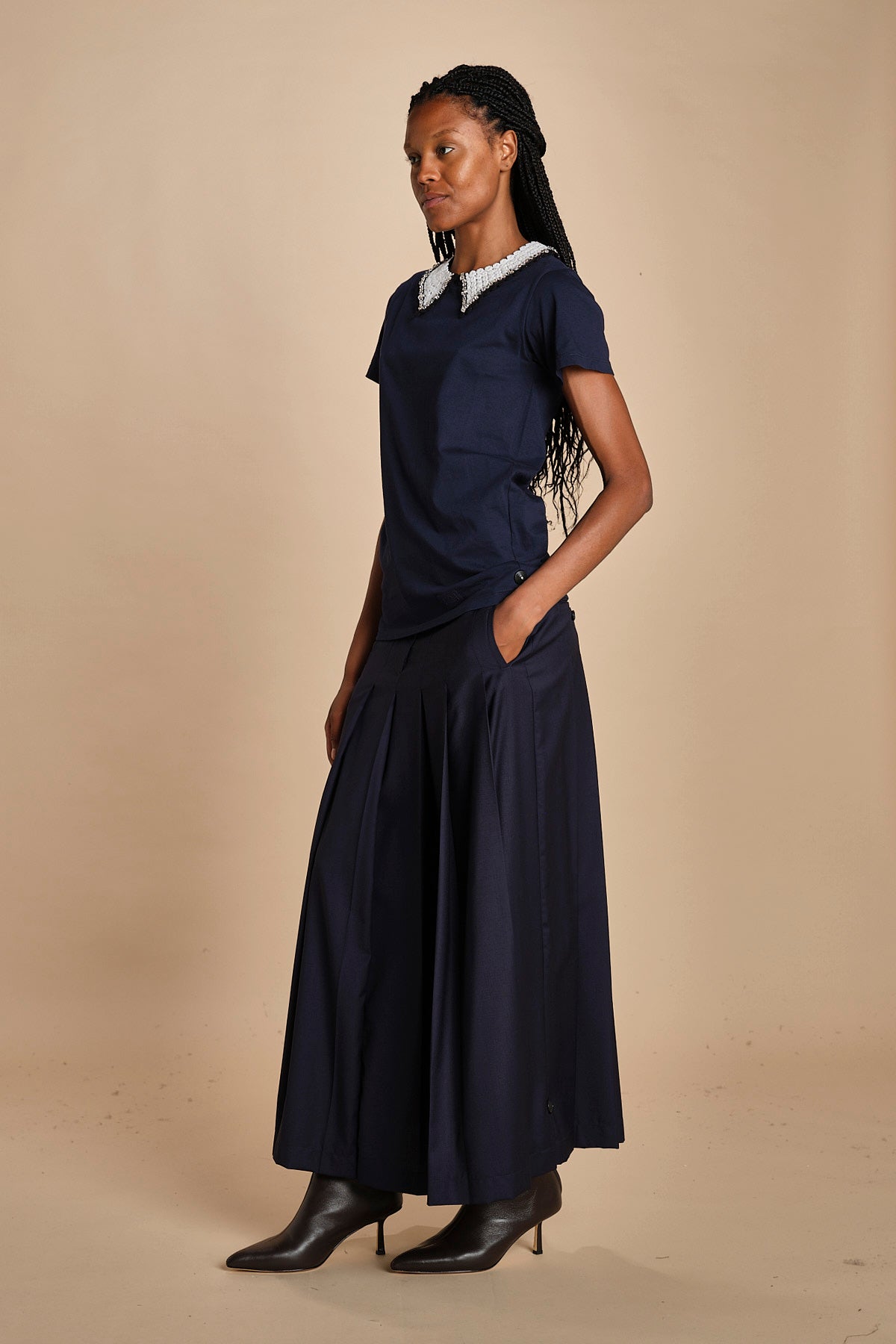 t-shirt con colletto ricamato F07141571101 BLU n21 