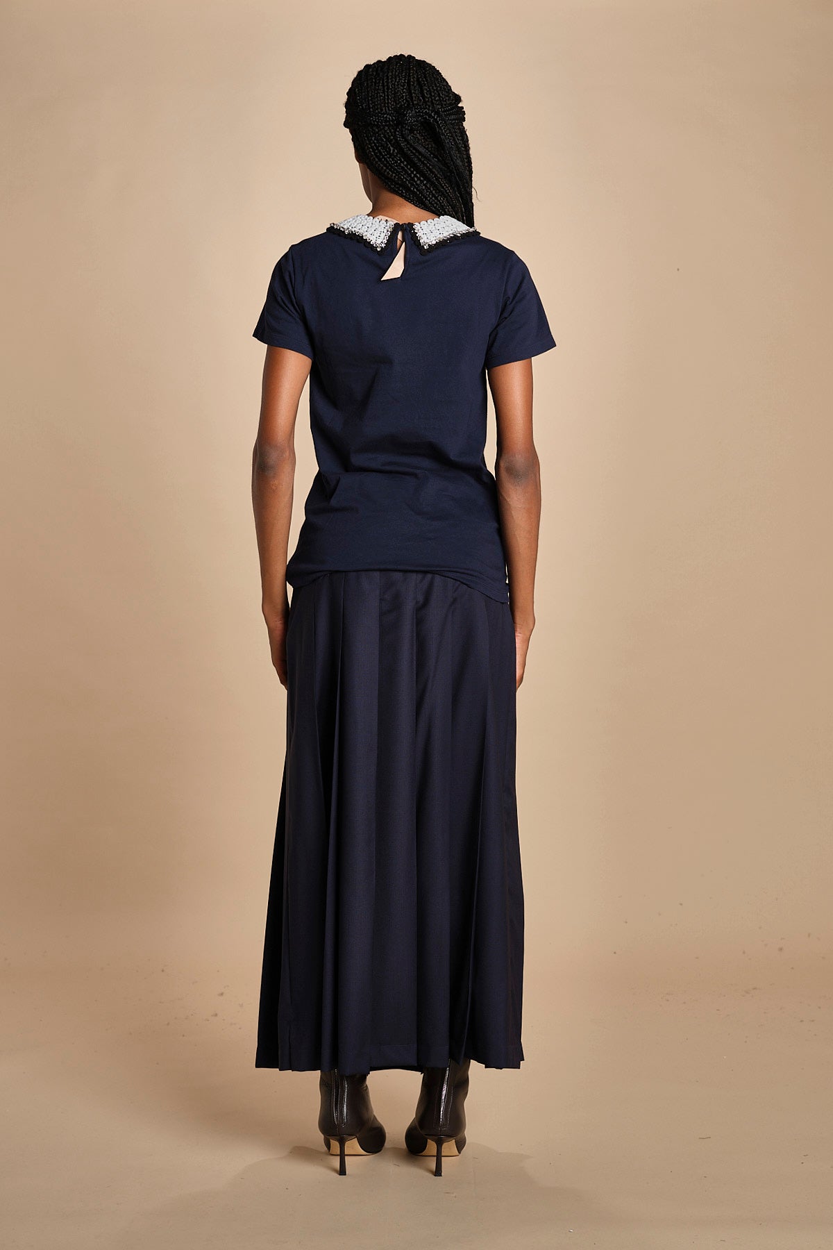 t-shirt con colletto ricamato F07141571101 BLU n21 