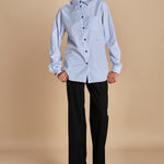 camicia di cotone a righe G022-1519-R1D1 AZZURRO n21 