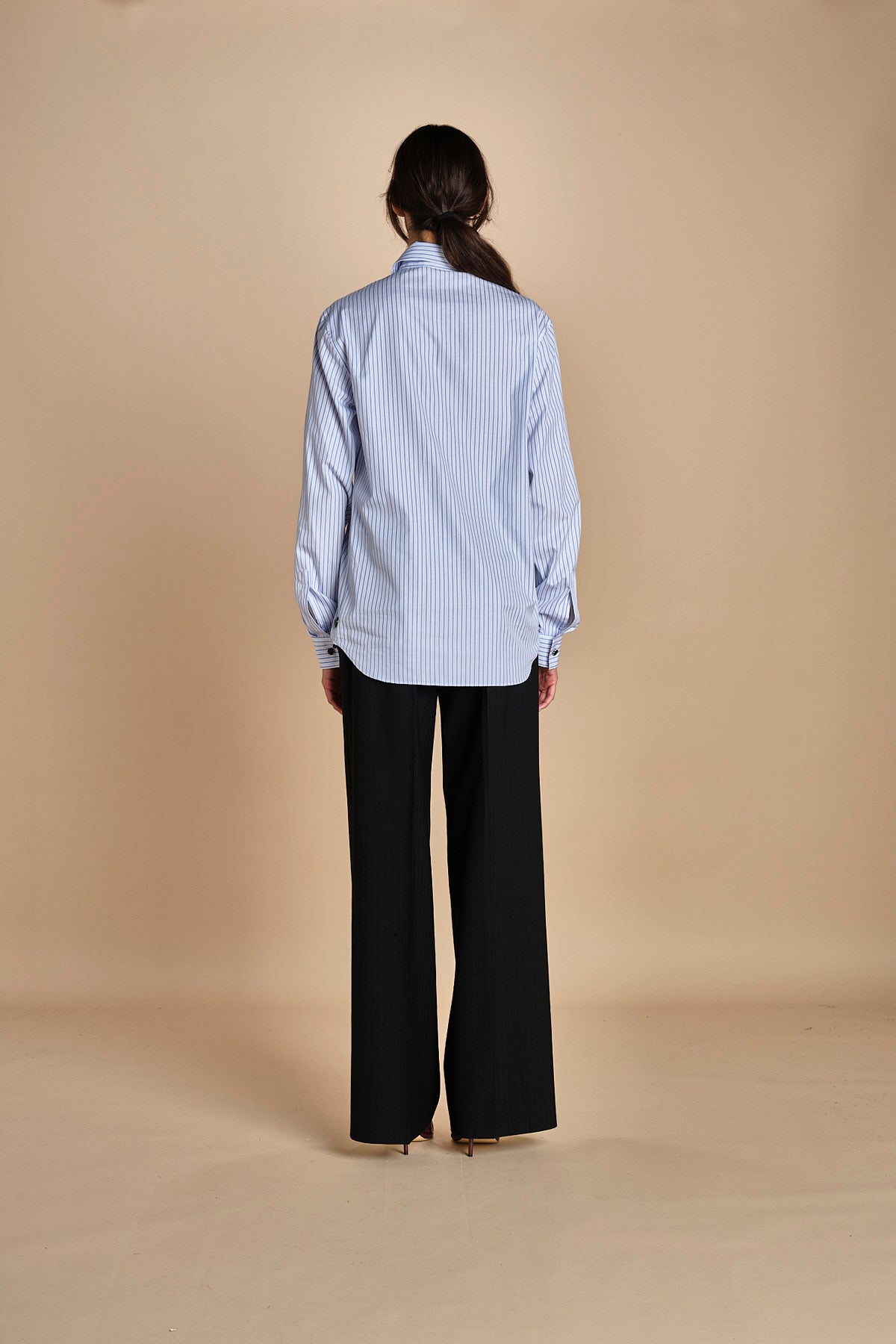 camicia di cotone a righe G022-1519-R1D1 AZZURRO n21 