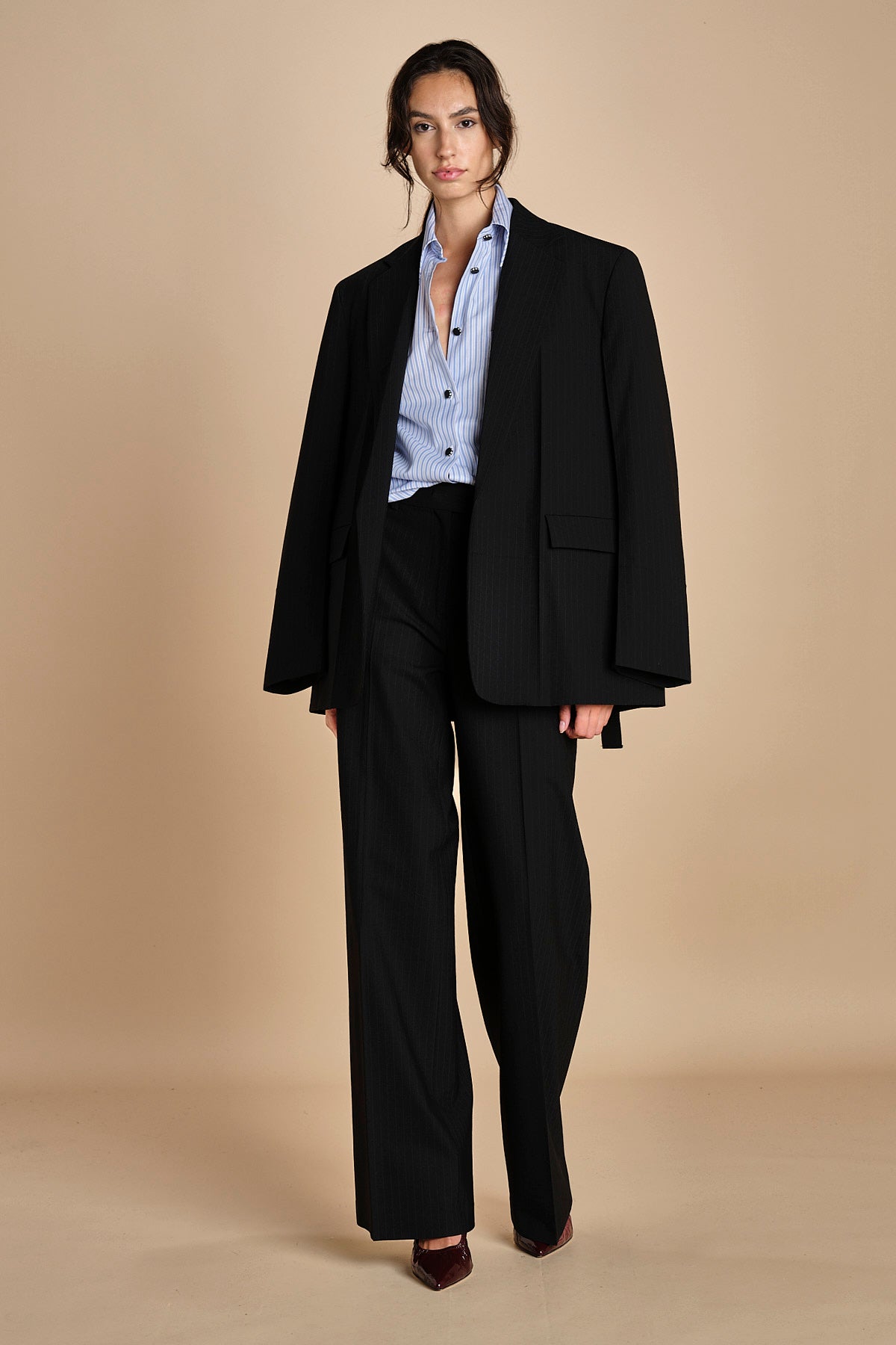 camicia di cotone a righe G022-1519-R1D1 AZZURRO n21 