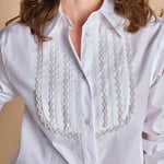 camicia con plastron di perline G023-0187-1101 BIANCO n21 