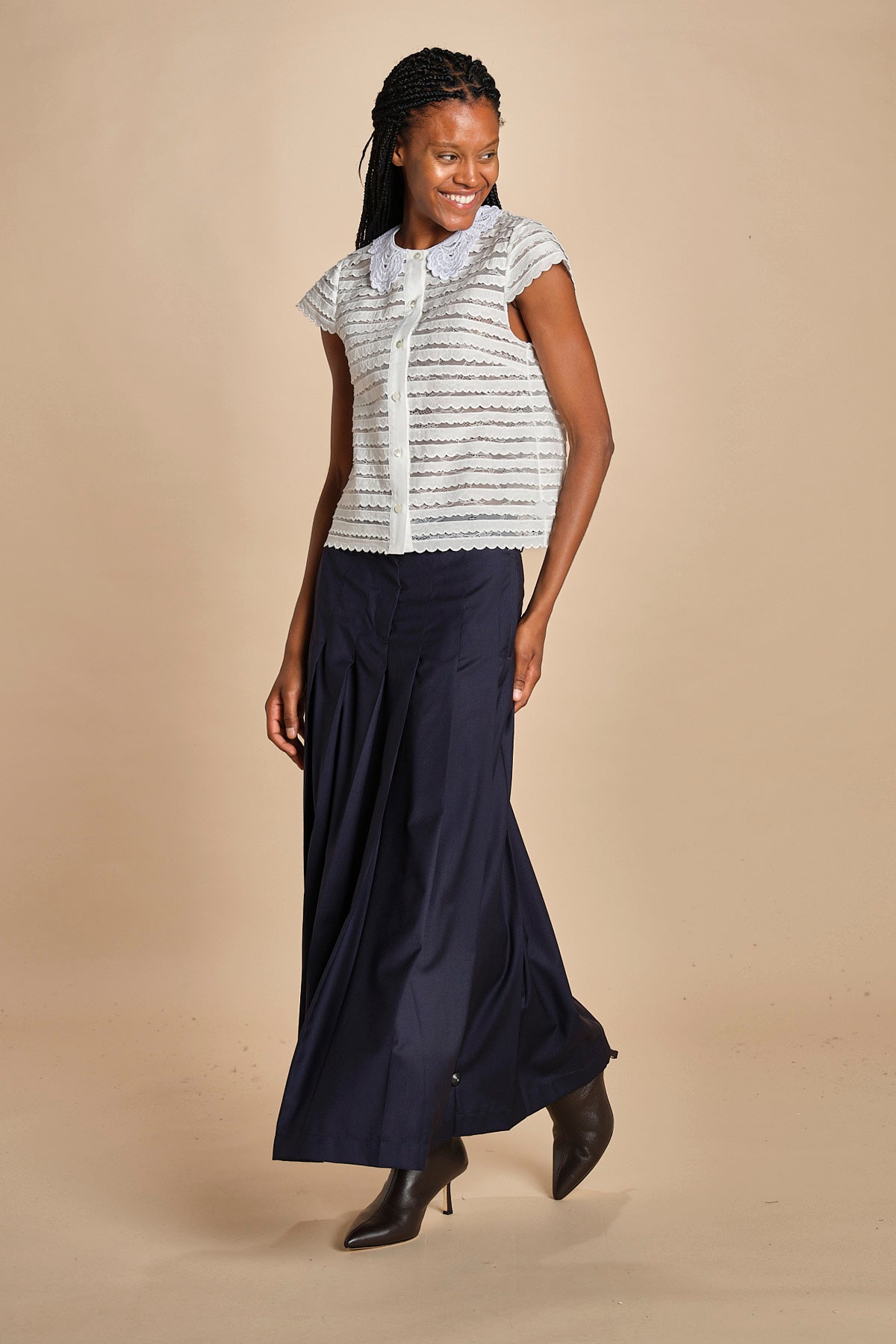 camicia a maniche corte con rouches e smerli G04152011102 BIANCO n21 