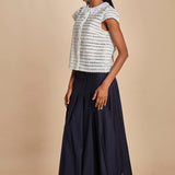 camicia a maniche corte con rouches e smerli G04152011102 BIANCO n21 