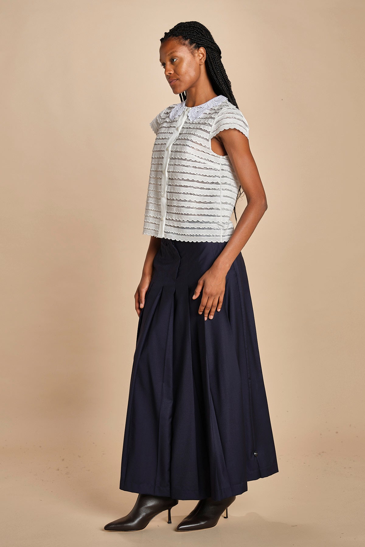 camicia a maniche corte con rouches e smerli G04152011102 BIANCO n21 