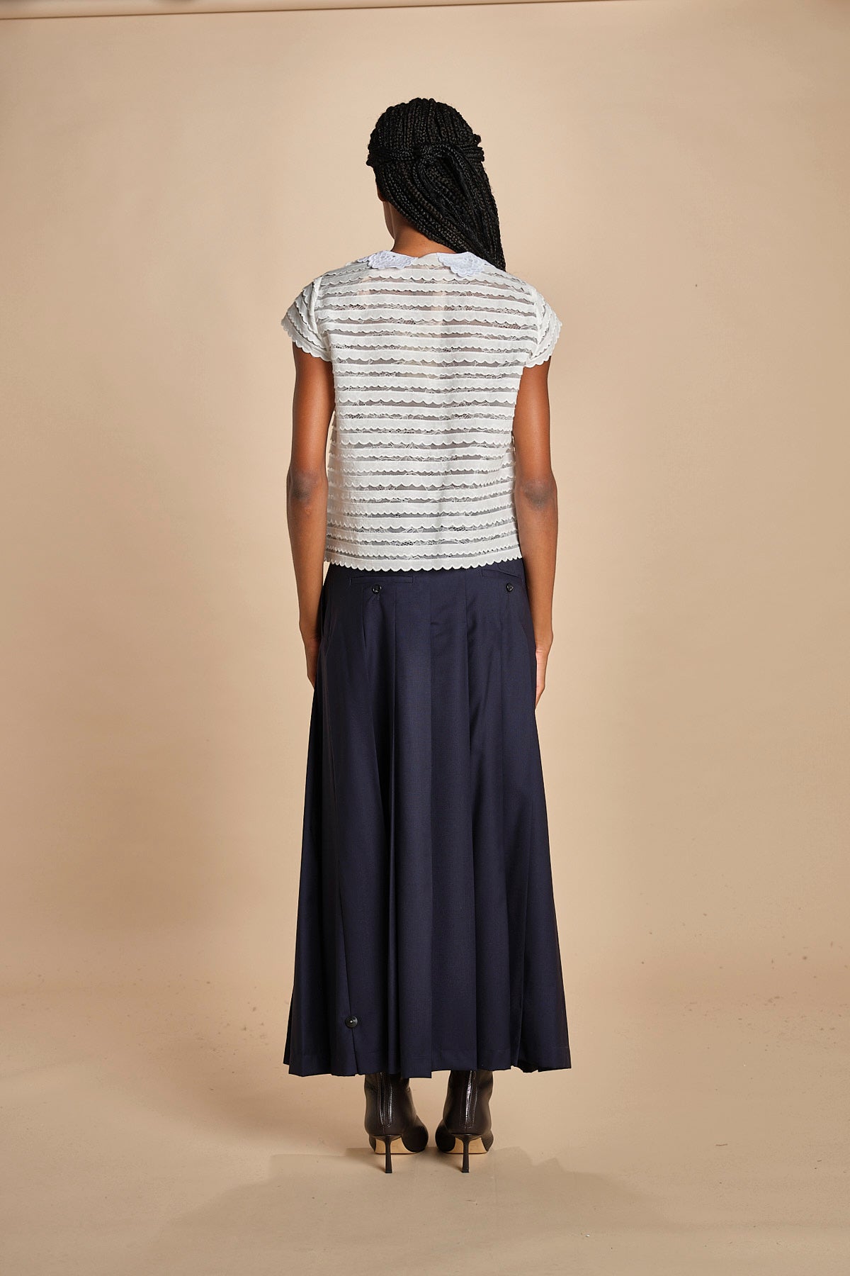 camicia a maniche corte con rouches e smerli G04152011102 BIANCO n21 