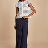 camicia a maniche corte con rouches e smerli G04152011102 BIANCO n21 
