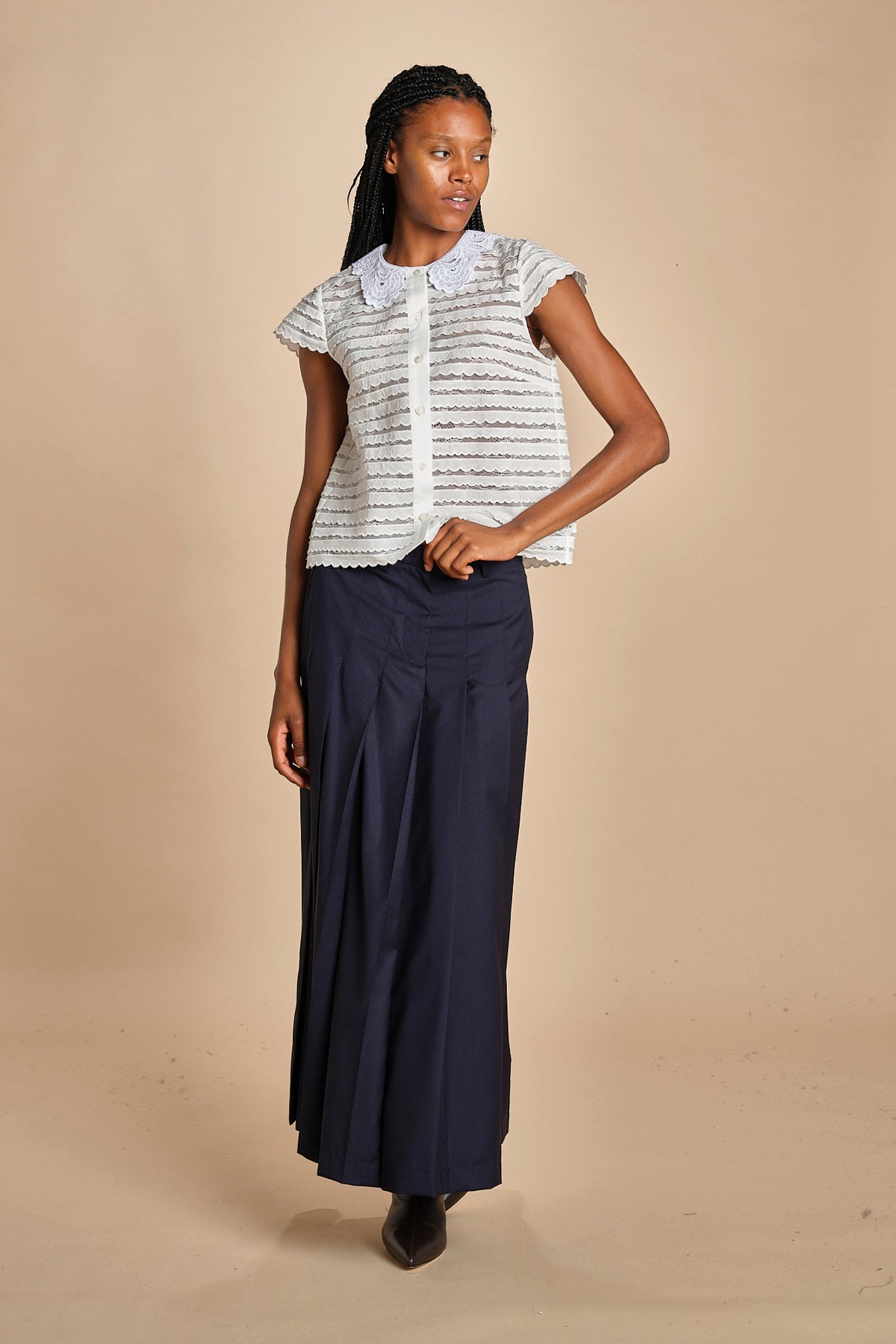 camicia a maniche corte con rouches e smerli G04152011102 BIANCO n21 