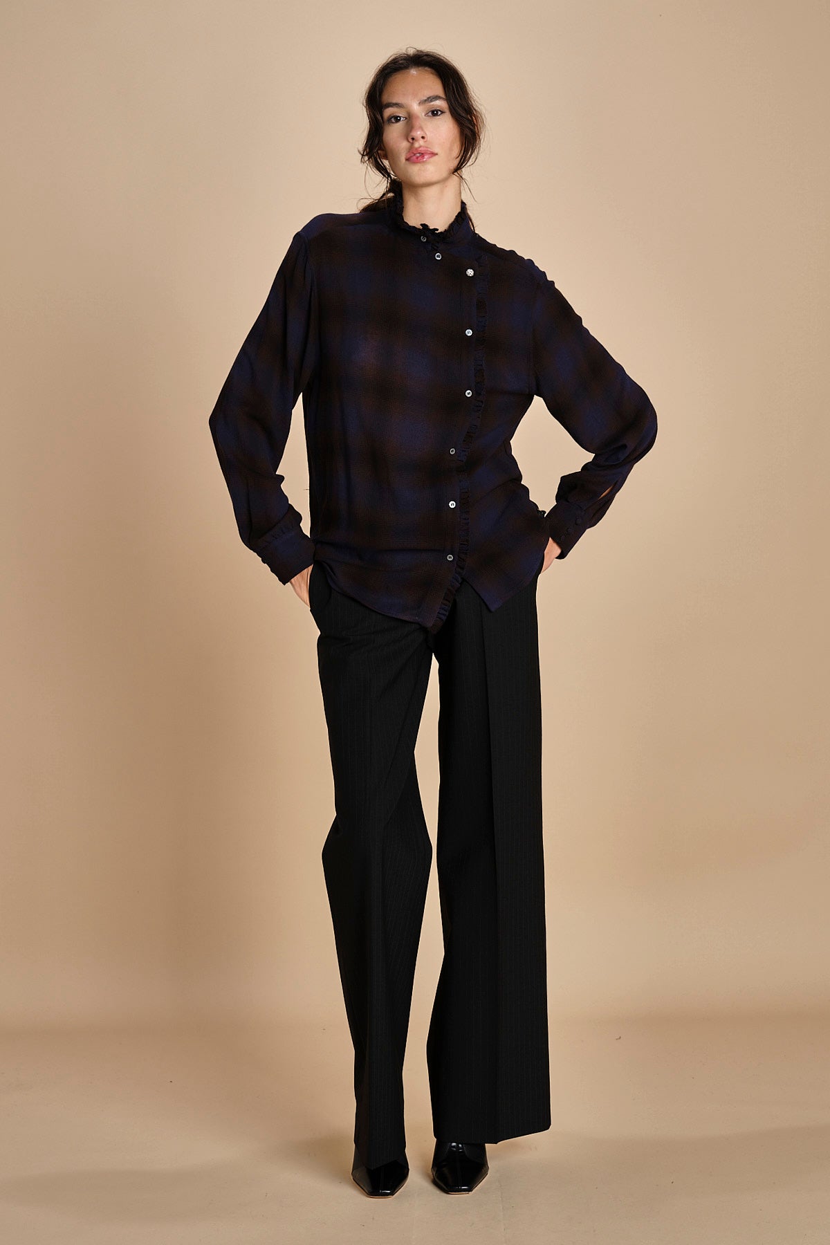 camicia a quadri con rouches G0743081 Q291 n21 