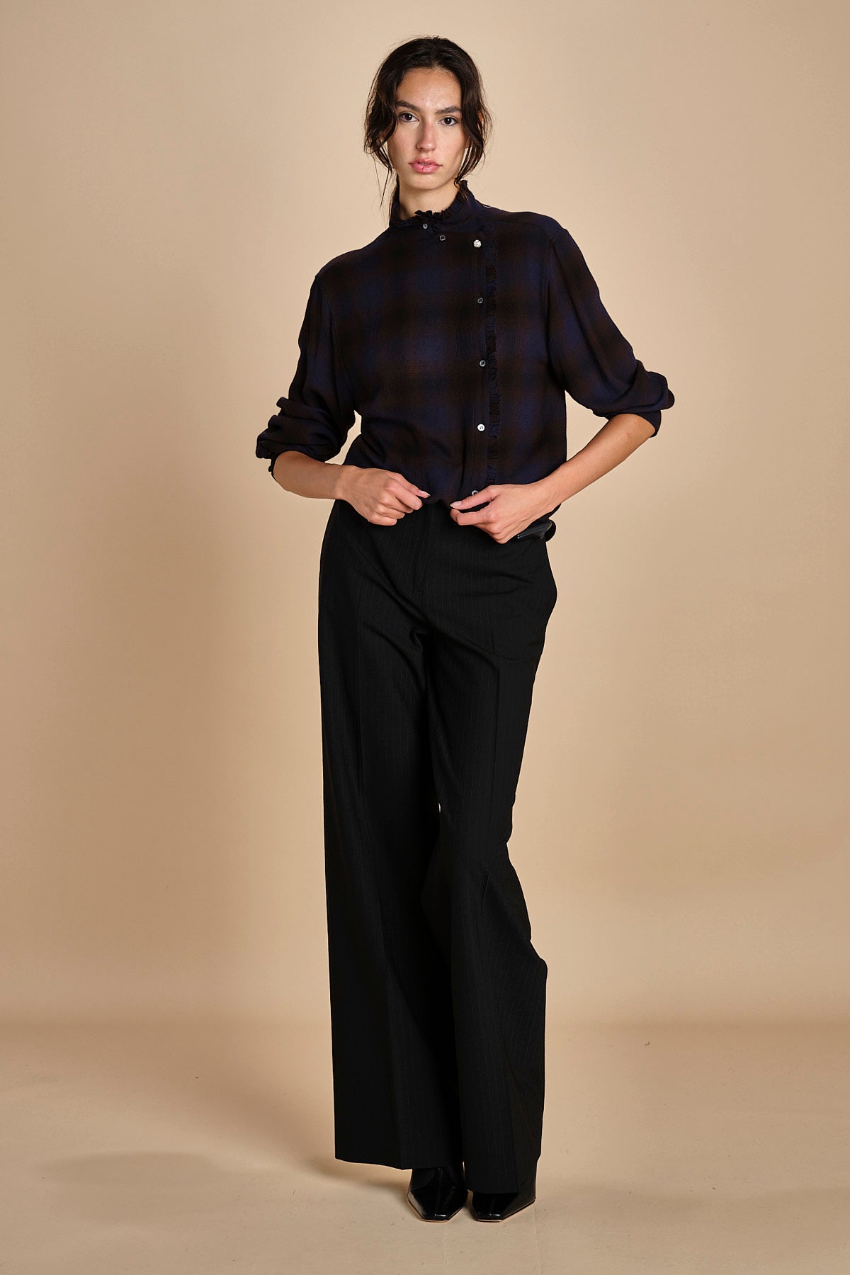 camicia a quadri con rouches G0743081 Q291 n21 