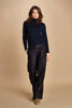 pantalone a vita bassa con elastico in lana e seta.