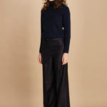 pantalone a vita bassa con elastico in lana e seta. ASTRID STR02 NAVY nine in the morning 